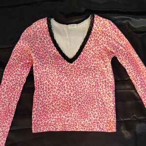 Pink Leopard Print V-Neck Top